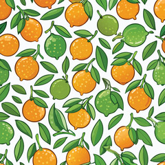 Obraz premium Calamansi Vector Illustration with Seamless Pattern Design