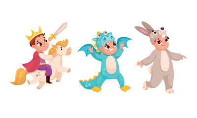 Delightful Kids in Creative and Colorful Costumes King, Dragon, and Adorable Bunny