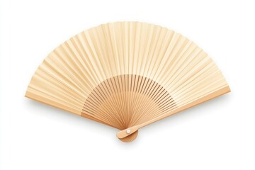 Light beige paper fan, wooden handle, open