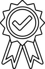 "Medal with checkmark symbol, election or quality badge, line art"
