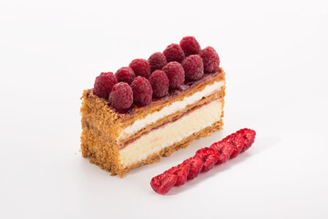 Raspberry Layered Cream Cake with Crumb Crust and Freeze-Dried Garnish