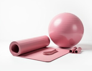 Pink Yoga Ball, Mat, and Resistance Bands Fitness Equipment Set