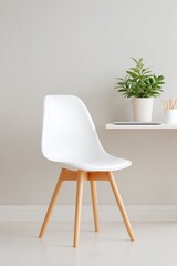 clean image showcases minimalist home office with sleek furniture ambient lighting and ample copy space