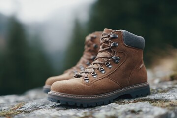close-up of hiking boots on rocky trail rich texture and natural patterns