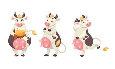 Delightful and Playful Cartoon Cow Characters Presented in a Charming Pixel Art Style