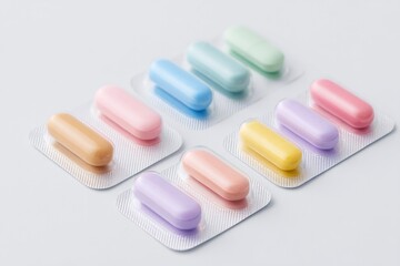 collection of contemporary medicine blister packs with pills arranged neatly on white surface