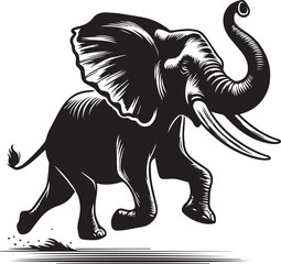 Black vector illustration of a wild elephant silhouette, perfect for animal and nature-themed designs
