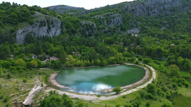 Aerial view of Lago Mandria del Conte in the Madonie mountains Sicily