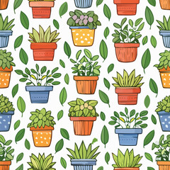 Fototapeta premium Plant pot Vector Illustration with Seamless Pattern Design