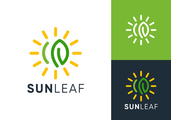 leaf farm with sun logo. creative agriculture symbol vector design	
