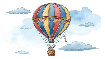 Fototapeta premium retro vintage air balloon watercolor clipart