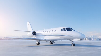 Fototapeta premium private jet parked on deserted tarmac under clear blue sky
