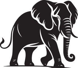 Black vector illustration of a wild elephant silhouette, perfect for animal and nature-themed designs
