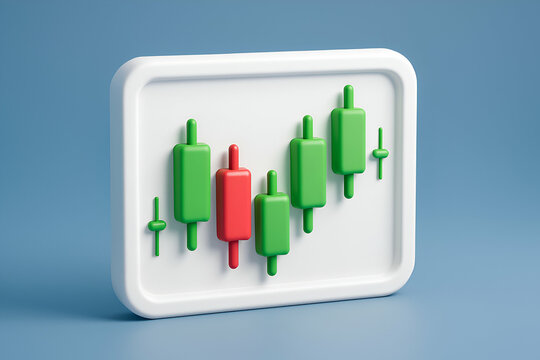 This image features a 3D render of a candlestick chart, illustrating market trends with green and red bars against a blue background, perfect for financial and trading discussions.