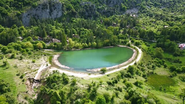 Aerial view of Lago Mandria del Conte in the Madonie mountains, Sicily