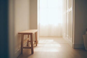 Fototapeta premium capture minimalistic hallway scene with natural light filtering through focusing on clean lines and neutral tones