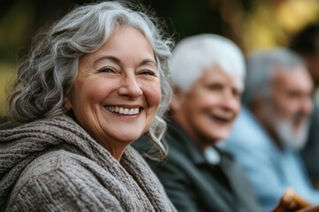 Cheerful Elderly Woman in Group of Seniors