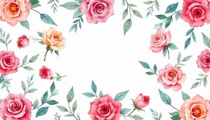 Delicate watercolor roses & leaves, repeating pattern, surface, elegant, wreath