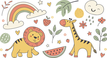 cute hand drawn doodle vector set,a seamless vector doodle illustration in black and white. love, Natural , firework, cloud, weather, rainbow, snow, heart and creative design vector collection.