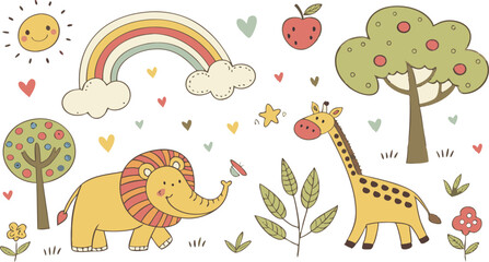 cute hand drawn doodle vector set,a seamless vector doodle illustration in black and white. love, Natural , firework, cloud, weather, rainbow, snow, heart and creative design vector collection.