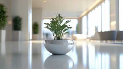 Modern office lobby with clean design, conveying simplicity and professionalism in a serene workspace.