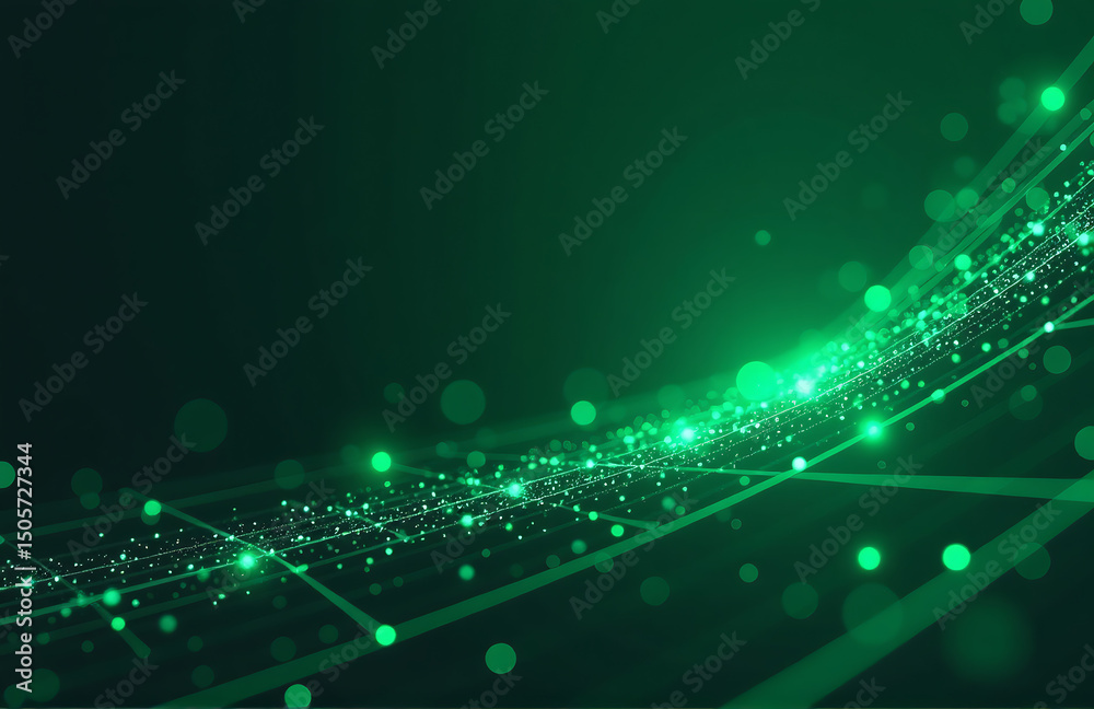 Poster dark green geometric shapes color gradient glow effects create futuristic wide panoramic web design lines stripes