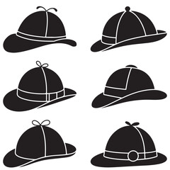 detective hat Line Art Illustrations , Collection of detective  Hat Silhouettes