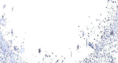 Obraz premium Glimmering silver stars burst across a white background. Perfect for holidays, celebrations, and magical designs.