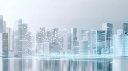 A futuristic urban skyline with a network of interconnected skyscrapers and high rise buildings reflecting the power progress and potential of a thriving metropolitan area