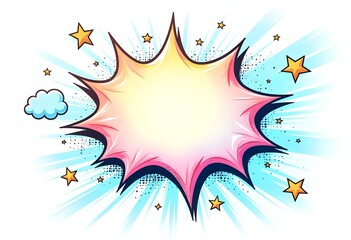 Cartoon explosion background with glowing center and comic stars scattered around high resolution photo