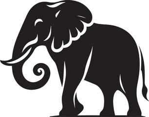 Black vector illustration of a wild elephant silhouette, perfect for animal and nature-themed designs

