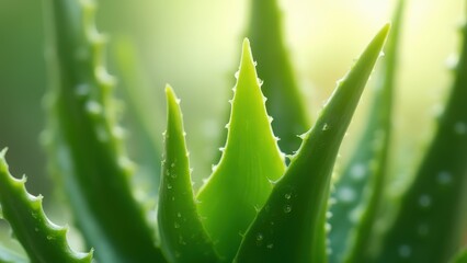 Aloe Vera Macro Close-Up with Water Droplets