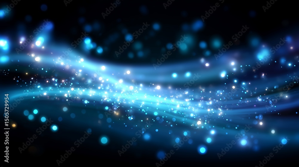 Poster mystical blue light swirls create a dynamic abstract pattern in a dark environment