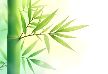 Fototapeta premium Fresh green bamboo stem and leaves with soft gradient natural background high resolution photo