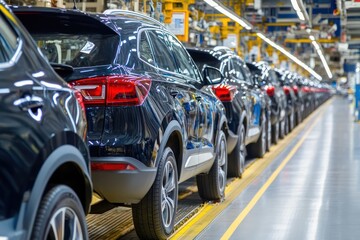 Modern SUV vehicles on automated factory production line