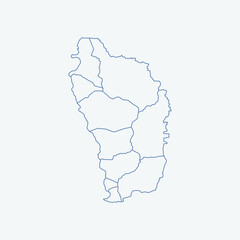 Minimalist map Dominica. Outline map with division to region. Dominica map isolated on white background. Vector illustration
