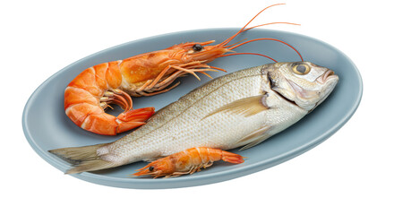 Isolated Plate with Fish and Shrimp