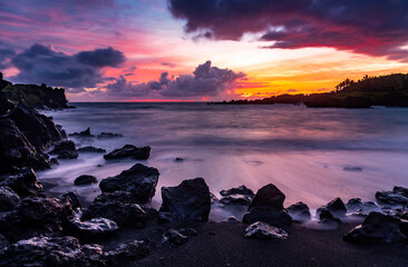 Black Sand Beach Beach Sunrise, Waiʻānapanapa State Park, Hana, Maui, Hawaii