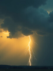 dramatic grey yellow sky dark clouds lightning flashing across evoking fear armageddon horror eerie