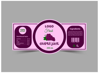 Bottle Label Grapes Juice Product Template Design Brand Name Packaging Vector Illustration
