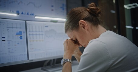 Female Stock Exchange Broker Having Phone Call, Soaking Financial Loss, Monitoring Exchange Market...