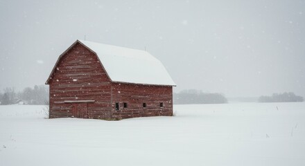 Winter wonderland solitude snow falling gently on rustic barn peaceful scene