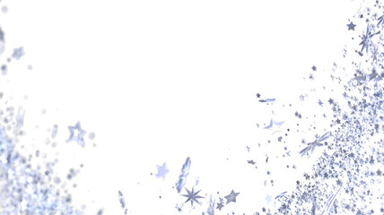 Sparkling silver stars burst on white. Festive, magical, celebratory background.