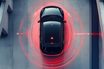 Smart car parking assist system top view infographic