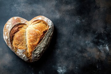 Heart-shaped loaf of bread on dark table
