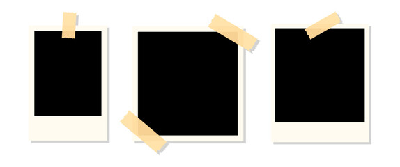 Polaroid frame, Picture Frame Vector Set, Minimal Empty Photo Templates with Torn Tape for Scrapbook, Collage, and Social Media Post Design Layout, Snap shot, Editable