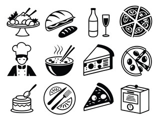 Flat Food Icon Collection – Dark Blue & White Minimalist Style