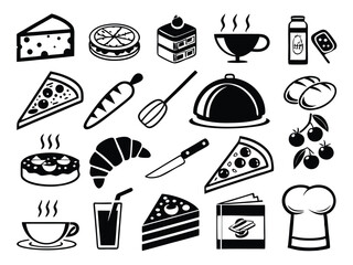 Flat Food Icon Collection – Dark Blue & White Minimalist Style