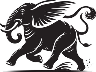 Black vector illustration of a wild elephant silhouette, perfect for animal and nature-themed designs
