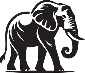 Obraz premium Black vector illustration of a wild elephant silhouette, perfect for animal and nature-themed designs 
